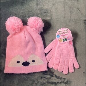 Children”s Cute Bear Face Pom Pom Beanie And Glove Set